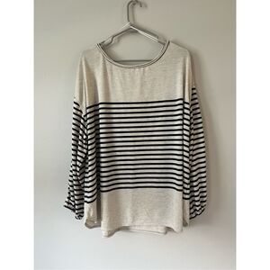 Max Studio 3XL Womens Long Sleeve Cream and Black Striped Blouse Sweater NEW